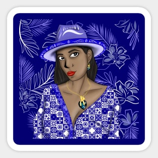 black caribbean woman in panama hat and talavera arts Sticker